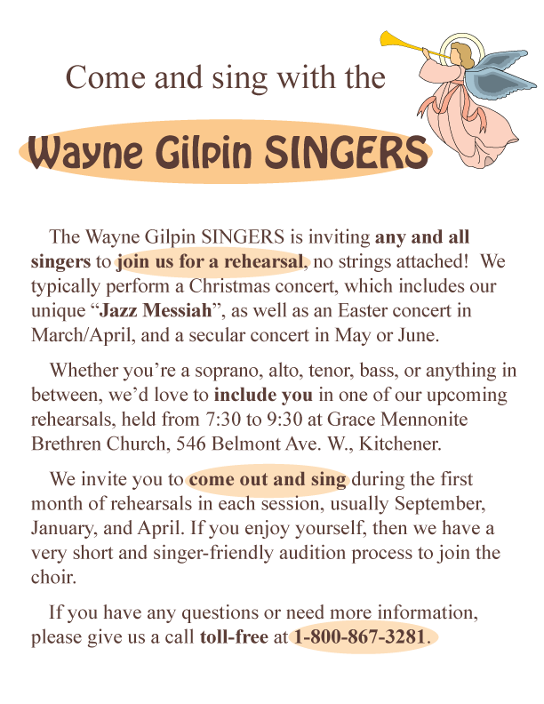 Come and sing with The Wayne Gilpin SINGERS